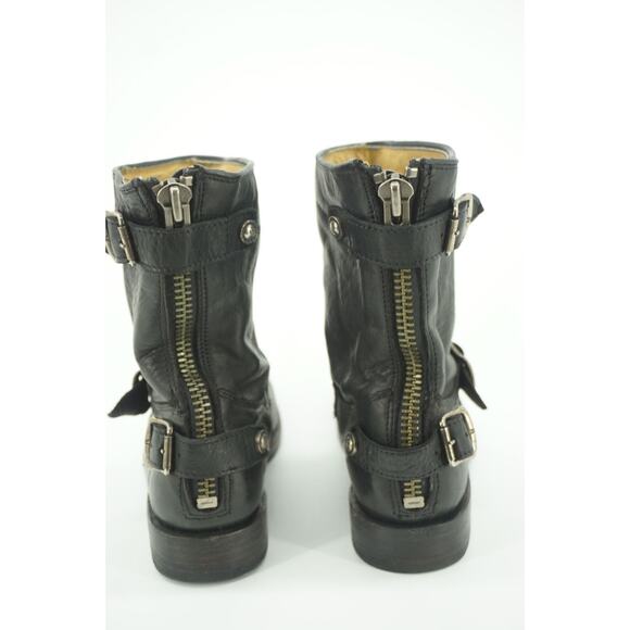 Frye Veronica Shortie Black Leather Biker Boots size 7.5 Slouchy Buckle - Picture 5 of 11